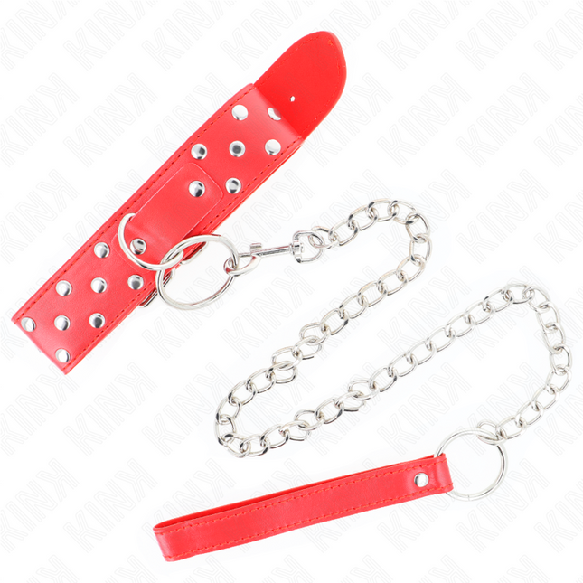 KINK - COLLIER RIVET ANNEAU AVEC CEINTURE 65 CM ROUGE AJUSTABLE 36-50 CM X 3,8 CM by KINK COLLAR & GAG