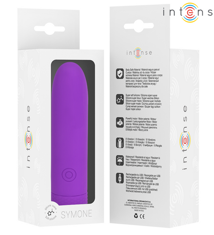 INTENSE - SYMONE BULLET VIBRANT RECHARGEABLE USB 8 VIBRATIONS VIOLET 10 X 2,2 CM by INTENSE FUN TOYS