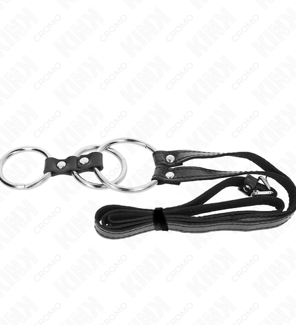 KINK - ANNEAU PÉNIS TRIPLE MÉTAL 3,8 CM À 5 CM AVEC CEINTURE EN CUIR 112 CM by KINK RING POWER