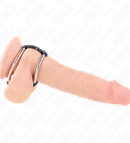 KINK - DOUBLE ANNEAU PÉNIS EN MÉTAL DE 3,8 CM À 5 CM CONNECTÉ AU CUIR by KINK RING POWER