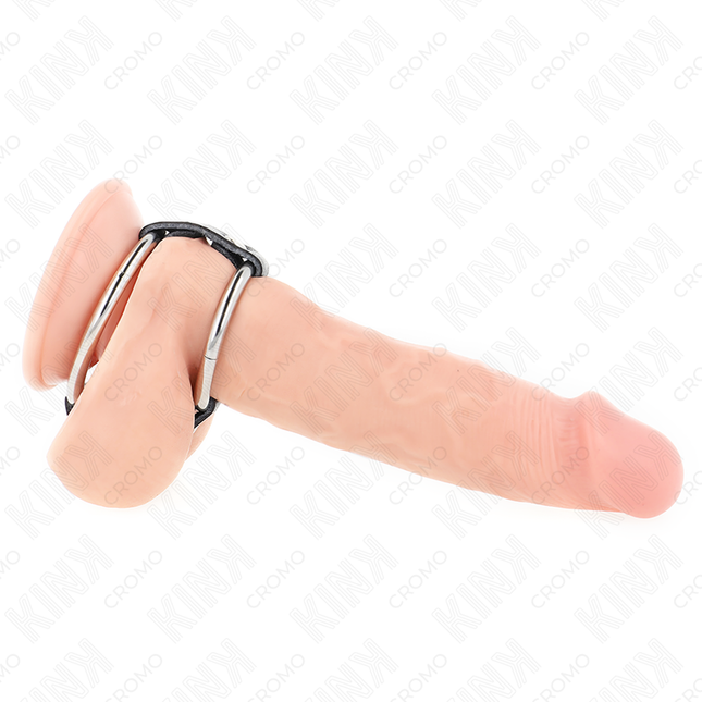 KINK - DOUBLE ANNEAU PÉNIS EN MÉTAL DE 3,8 CM À 5 CM CONNECTÉ AU CUIR by KINK RING POWER