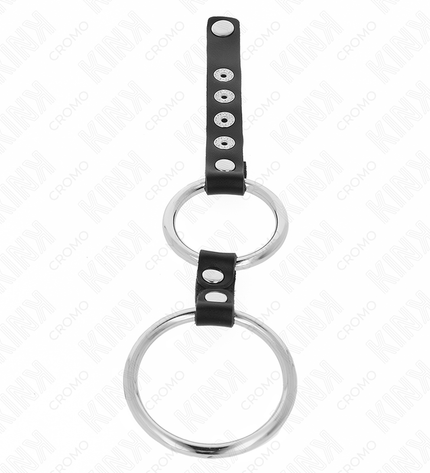 KINK - DOUBLE ANNEAU PÉNIS EN MÉTAL DE 3,8 CM À 5 CM CONNECTÉ AU CUIR by KINK RING POWER