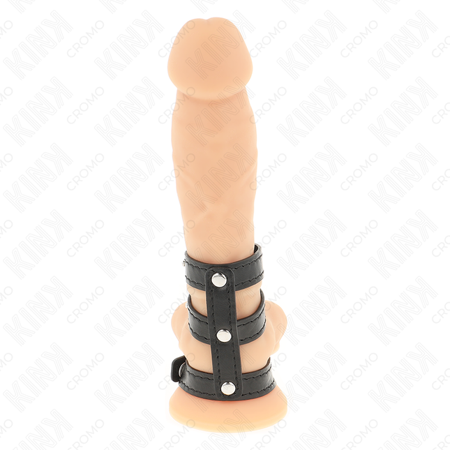 KINK - ANNEAU PÉNIS EN CUIR TRIPLE AVEC FERMETURE À PRESSION by KINK RING POWER