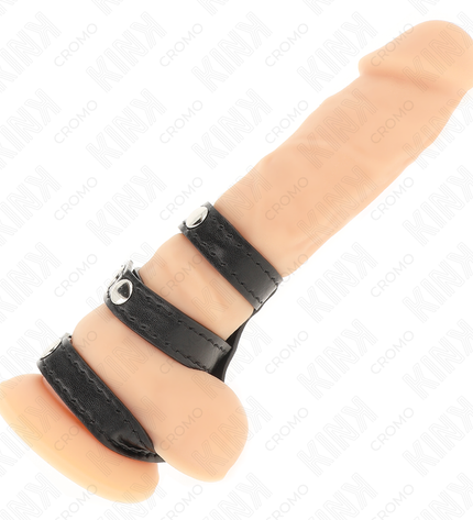 KINK - ANNEAU PÉNIS EN CUIR TRIPLE AVEC FERMETURE À PRESSION by KINK RING POWER