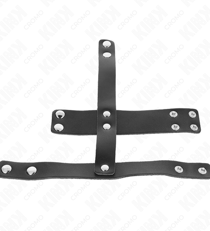 KINK - ANNEAU DE CAGE À PÉNIS EN CUIR AVEC SÉPARATEUR DE BALLES RÉGLABLE by KINK RING POWER