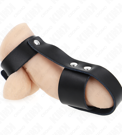 KINK - ANNEAU DE CAGE À PÉNIS EN CUIR AVEC SÉPARATEUR DE BALLES RÉGLABLE by KINK RING POWER