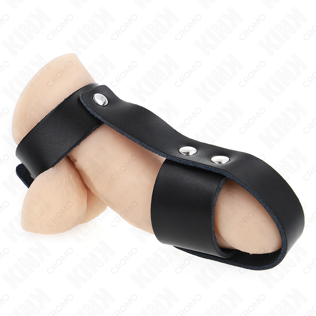 KINK - ANNEAU DE CAGE À PÉNIS EN CUIR AVEC SÉPARATEUR DE BALLES RÉGLABLE by KINK RING POWER