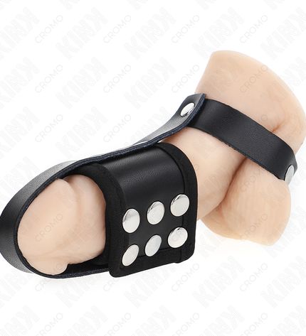 KINK - ANNEAU DE CAGE À PÉNIS EN CUIR AVEC SANGLE RÉGLABLE DE SÉPARATION DES BALLES REVÊTUEUSE by KINK RING POWER