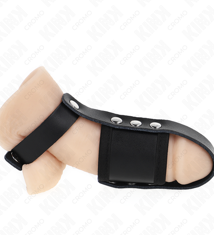KINK - ANNEAU DE CAGE À PÉNIS EN CUIR AVEC SANGLE RÉGLABLE DE SÉPARATION DES BALLES REVÊTUEUSE by KINK RING POWER