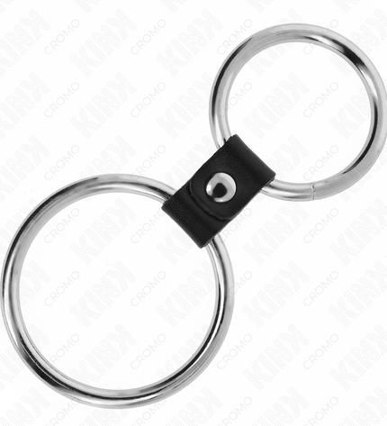 KINK - DOUBLE ANNEAU PÉNIS EN MÉTAL DE 3,7 CM À 5 CM RELIE PAR SANGLE EN CUIR MODÈLE 1 by KINK RING POWER