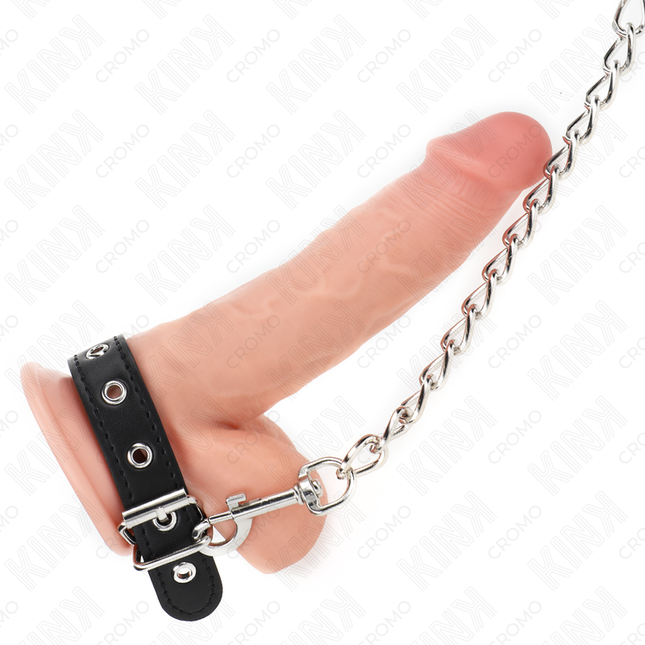KINK - ANNEAU PÉNIS EN CUIR AVEC SANGLE 21,5 X 2 CM ET CHAÎNE EN MÉTAL 60 CM by KINK RING POWER