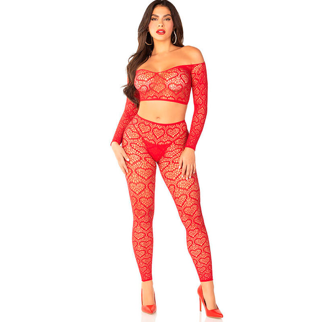 LEG AVENUE - CROP TOP + BAS ROUGE TAILLE UNIQUE by LEG AVENUE BODYSTOCKINGS