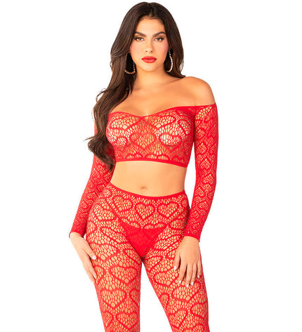 LEG AVENUE - CROP TOP + BAS ROUGE TAILLE UNIQUE by LEG AVENUE BODYSTOCKINGS
