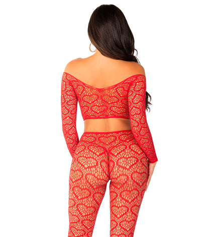 LEG AVENUE - CROP TOP + BAS ROUGE TAILLE UNIQUE by LEG AVENUE BODYSTOCKINGS
