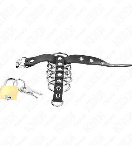 KINK - ANNEAU PÉNIS EN CUIR AVEC SANGLE DE VERROUILLAGE 21 X 2 CM ET 5 ANNEAUX MÉTALLIQUES DE 3 CM À 4 CM by KINK RING POWER
