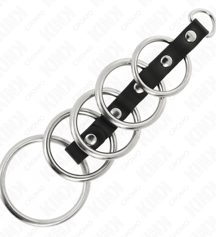 KINK - 5 ANNEAUX PÉNIS EN MÉTAL DE 3,2 CM À 5 CM CONNECTÉS PAR DU CUIR by KINK RING POWER