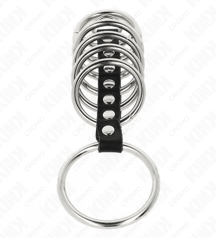 KINK - 7 ANNEAUX PÉNIS EN MÉTAL DE 3,2 CM À 5 CM CONNECTÉS PAR DU CUIR by KINK RING POWER