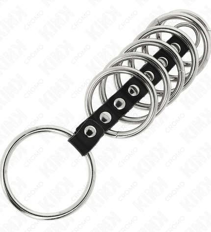 KINK - 7 ANNEAUX PÉNIS EN MÉTAL DE 3,2 CM À 5 CM CONNECTÉS PAR DU CUIR by KINK RING POWER