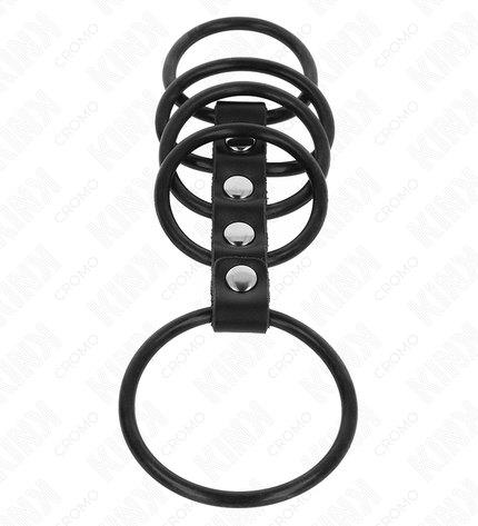 KINK - 5 ANNEAUX PÉNIS EN SILICONE DE 3,8 CM À 4,8 CM CONNECTÉS PAR DU CUIR by KINK RING POWER