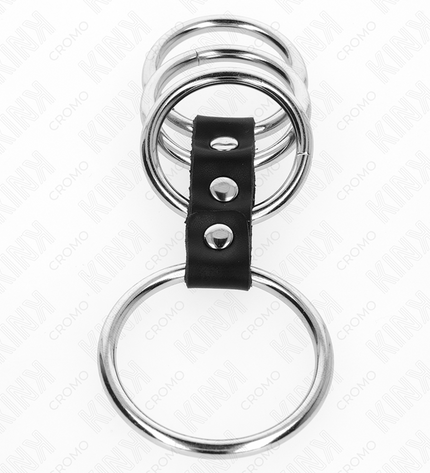 KINK - 4 ANNEAUX PÉNIS EN MÉTAL DE 3,7 CM À 5 CM CONNECTÉS PAR DU CUIR by KINK RING POWER