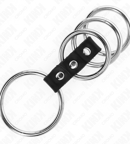 KINK - 4 ANNEAUX PÉNIS EN MÉTAL DE 3,7 CM À 5 CM CONNECTÉS PAR DU CUIR by KINK RING POWER