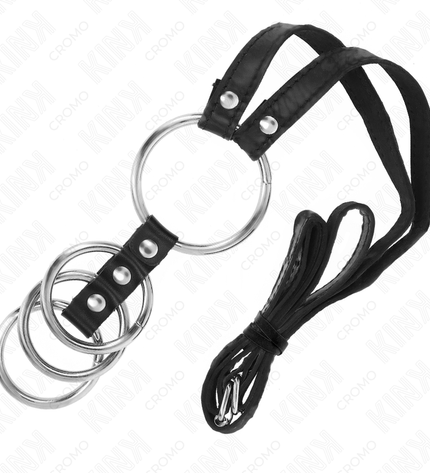 KINK - 4 ANNEAUX PÉNIS MÉTAL CONNECTÉS 3,8 CM À 5 CM AVEC CEINTURE CUIR 112 CM by KINK RING POWER