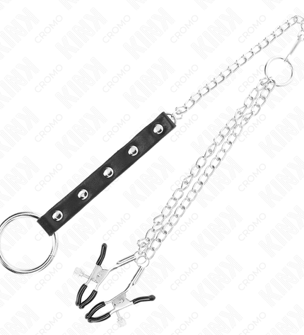 KINK - ANNEAU PÉNIS EN MÉTAL AVEC CHAÎNE ET PINCES À MAMELON RÉGLABLES by KINK RING POWER