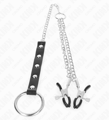 KINK - ANNEAU PÉNIS EN MÉTAL AVEC CHAÎNE ET PINCES À MAMELON RÉGLABLES by KINK RING POWER