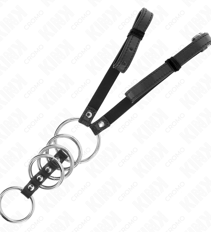 KINK - 5 ANNEAUX PÉNIS 3,8 CM À 5 CM MÉTAL AVEC CEINTURE CUIR 112 CM by KINK RING POWER
