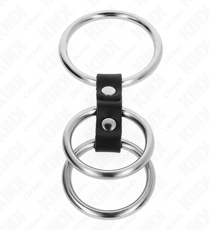 KINK - ANNEAU PÉNIS TRIPLE MÉTAL 3,7 CM À 5 CM CONNECTÉ AU CUIR by KINK RING POWER