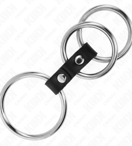 KINK - ANNEAU PÉNIS TRIPLE MÉTAL 3,7 CM À 5 CM CONNECTÉ AU CUIR by KINK RING POWER