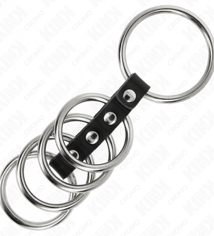 KINK - 5 ANNEAUX PÉNIS DE 3,7 CM À 5 CM EN MÉTAL RELIES PAR DU CUIR by KINK RING POWER