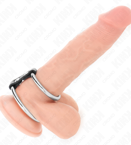 KINK - DOUBLE ANNEAU PÉNIS EN MÉTAL DE 3,7 CM À 5 CM RELIE PAR SANGLE EN CUIR MODÈLE 2 by KINK RING POWER