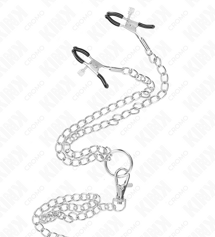 KINK - ANNEAU PÉNIS EN MÉTAL TRIPLE CHROME 3,8 CM À 5 CM AVEC CHAÎNE EN MÉTAL DE 26 CM ET PINCES À TÉTONS MODÈLE 1 by KINK RING POWER