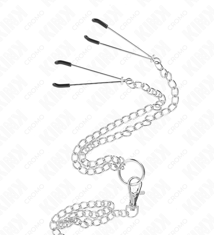 KINK - ANNEAU PÉNIS EN MÉTAL TRIPLE CHROME 3,8 CM À 5 CM AVEC CHAÎNE EN MÉTAL DE 26 CM ET PINCES À TÉTONS MODÈLE 2 by KINK RING POWER