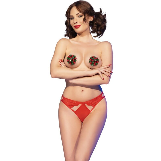 CHILIROSE - CR 4839 ENSEMBLE DE NOËL CACHE-TÉTONS + CULOTTE ROUGE L/XL by CHILIROSE SETS