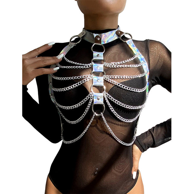 SUBBLIME - 953737 HARNAIS DE POITRINE AVEC ANNEAUX ET CHAÎNES ARGENT TAILLE UNIQUE by SUBBLIME FETISH