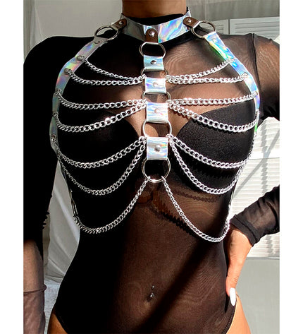 SUBBLIME - 953737 HARNAIS DE POITRINE AVEC ANNEAUX ET CHAÎNES ARGENT TAILLE UNIQUE by SUBBLIME FETISH