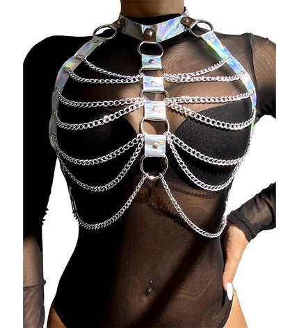 SUBBLIME - 953737 HARNAIS DE POITRINE AVEC ANNEAUX ET CHAÎNES ARGENT TAILLE UNIQUE by SUBBLIME FETISH