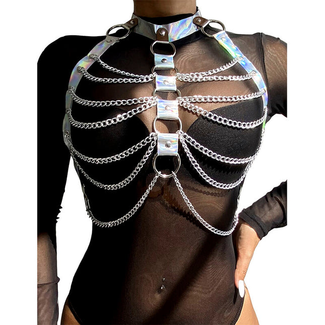 SUBBLIME - 953737 HARNAIS DE POITRINE AVEC ANNEAUX ET CHAÎNES ARGENT TAILLE UNIQUE by SUBBLIME FETISH