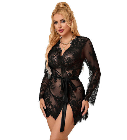 SUBBLIME - 953768 CHEMISIER DE NUIT EN DENTELLE + STRING NOIR L/XL by SUBBLIME SETS