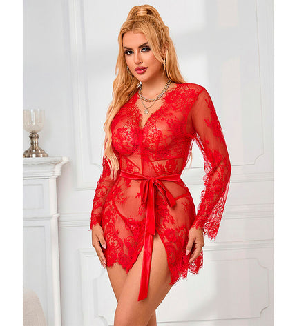 SUBBLIME - 953775 CHEMISIER DE NUIT DENTELLE + STRING ROUGE S/M by SUBBLIME SETS