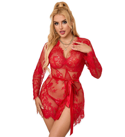 SUBBLIME - 953782 CHEMISIER DE NUIT EN DENTELLE + STRING ROUGE L/XL by SUBBLIME SETS