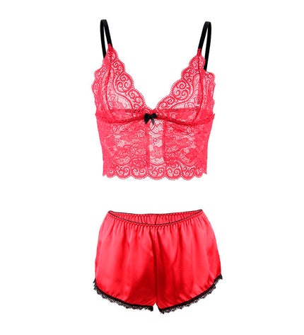 SUBBLIME - 953898 CHEMISIER DE NUIT EN SOIE ET DENTELLE + CULOTTE ROUGE S/M by SUBBLIME SETS