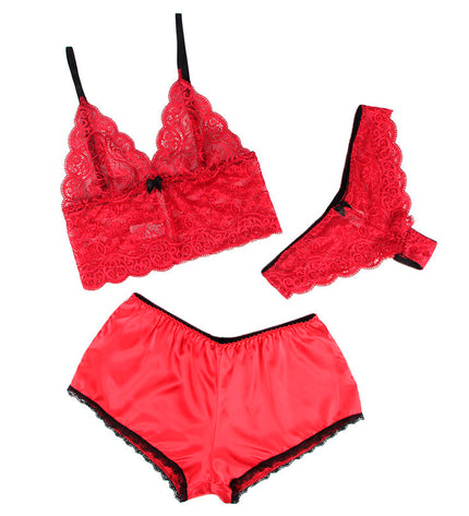 SUBBLIME - 953898 CHEMISIER DE NUIT EN SOIE ET DENTELLE + CULOTTE ROUGE S/M by SUBBLIME SETS