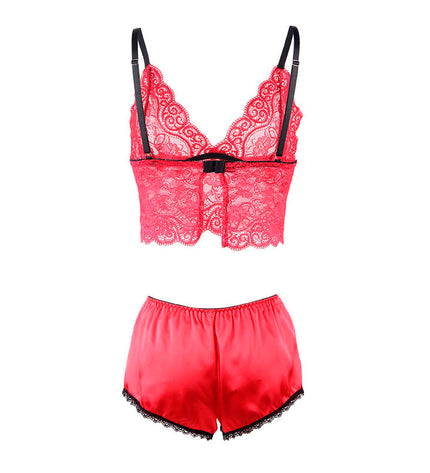 SUBBLIME - 953904 CHEMISIER DE NUIT EN SOIE ET DENTELLE + CULOTTE ROUGE L/XL by SUBBLIME SETS