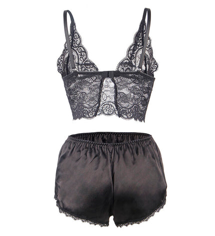 SUBBLIME - 953928 CHEMISIER DE NUIT EN SOIE ET DENTELLE + CULOTTE NOIRE L/XL by SUBBLIME SETS