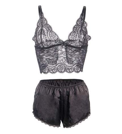 SUBBLIME - 953928 CHEMISIER DE NUIT EN SOIE ET DENTELLE + CULOTTE NOIRE L/XL by SUBBLIME SETS
