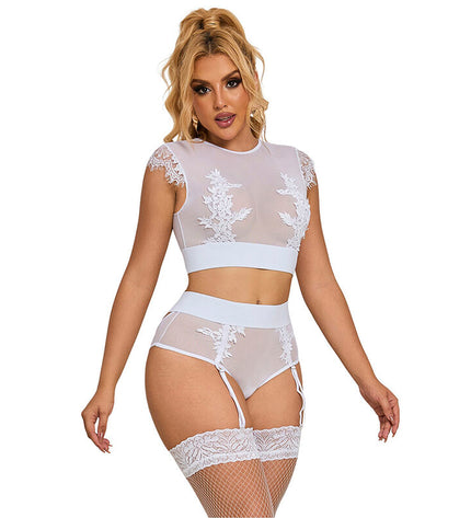 SUBBLIME - 954031 SOUTIEN-GORGE + CULOTTE AVEC PORTE-JARRETELLES BLANC S/M by SUBBLIME SETS