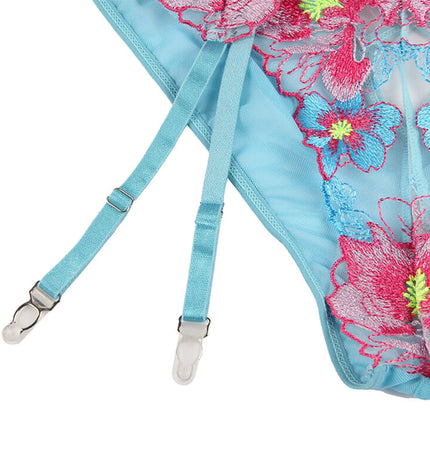 SUBBLIME - 954116 SOUTIEN-GORGE + CULOTTE AVEC PORTE-JARRETELLES MOTIF FLORAL BLEU L/XL by SUBBLIME SETS